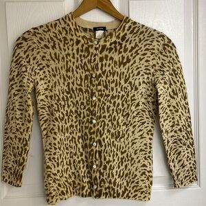 J. Crew wool animal print cardigan sweater button front 3/4 sleeves womens XS